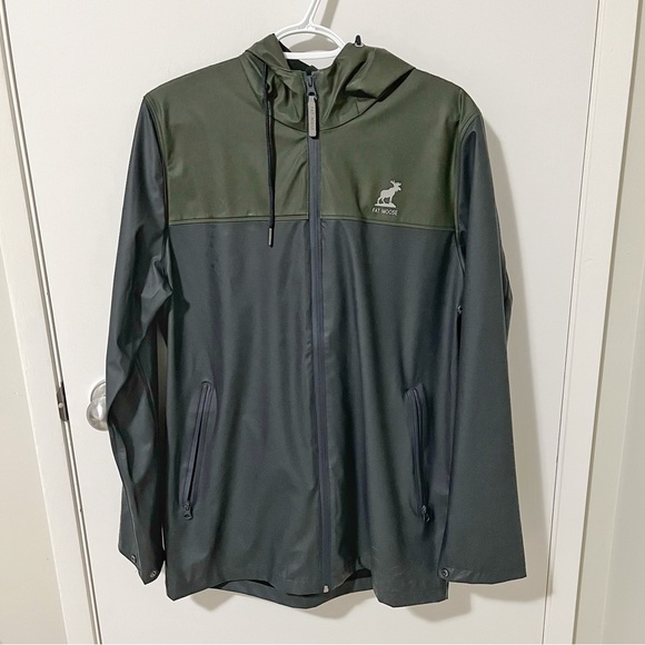 Fat Moose Hooded Rain Jacket Black /Green size Small - Picture 4 of 16